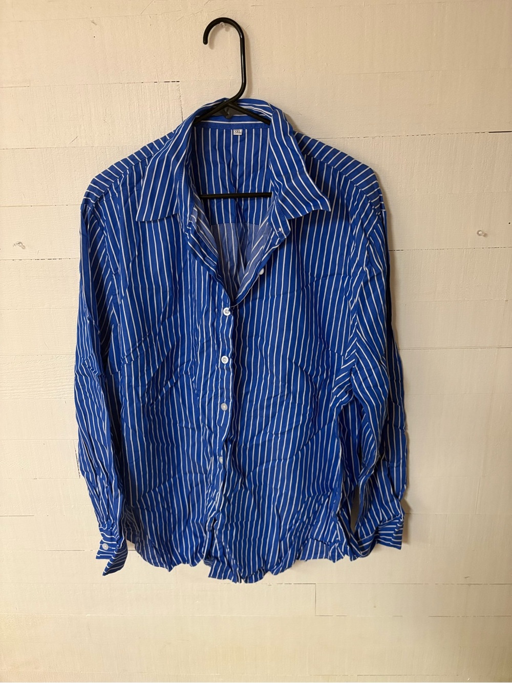 Blue White Striped Button Down Shirt 3XL 100% Cotton Long Sleeve